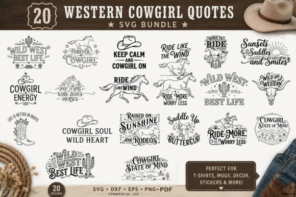 20 Western Cowgirl Sayings SVG Bundle for Graphics and T-Shirt Designs