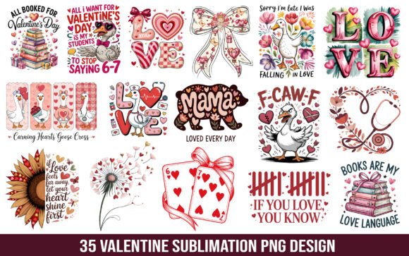35 Valentine Sublimation Design PNG: Graphics for T-Shirt Designs